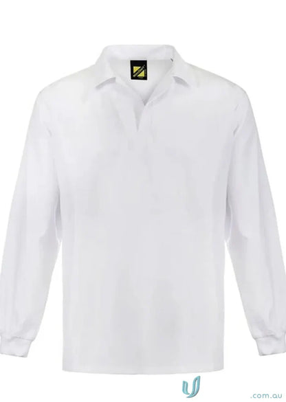 White Jac LS Polo shirt with black label, perfect for sun protection and casual style