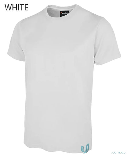 White short-sleeved JB’S Wear Podium Poly Tee perfect for sun protection for kids