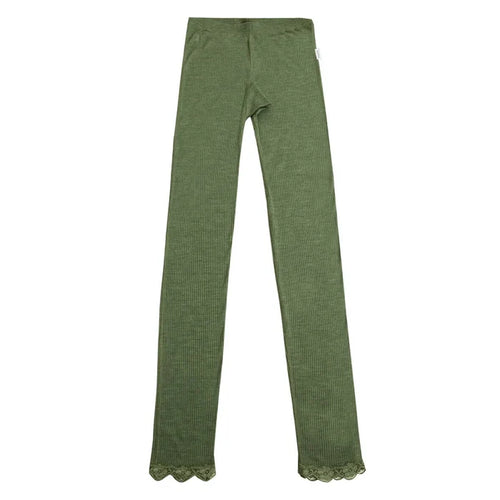 Joha uld-silke leggings med blondekant olivengrøn