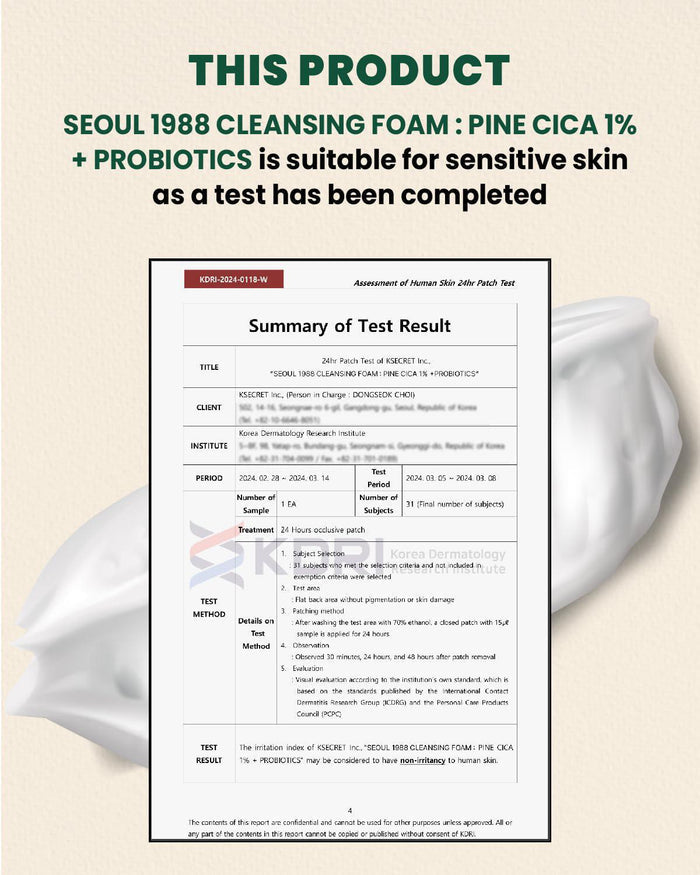 K-SECRET SEOUL 1988 Cleansing Foam - Pine Cica 1% + Probiotics 150 mL