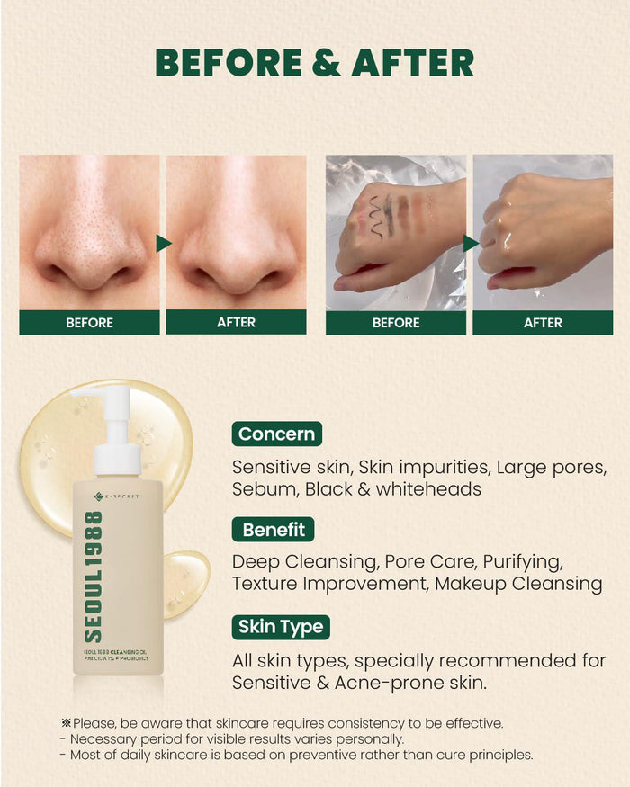 K-SECRET SEOUL 1988 Cleansing Oil - Pine Cica 1% + Probiotics 200 mL