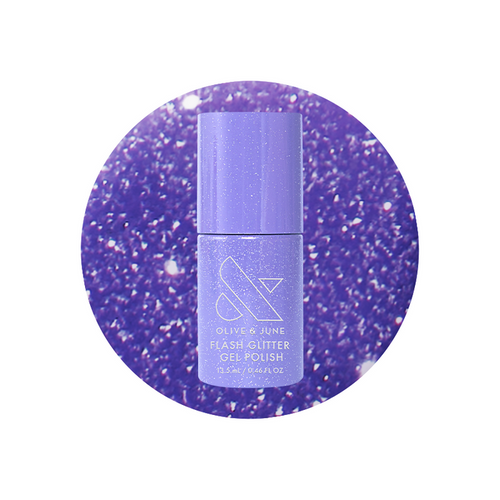 Karaoke is a Good Time Gel bottle with vibrant purple flash glitter gel polish for long-lasting manicure sparkle