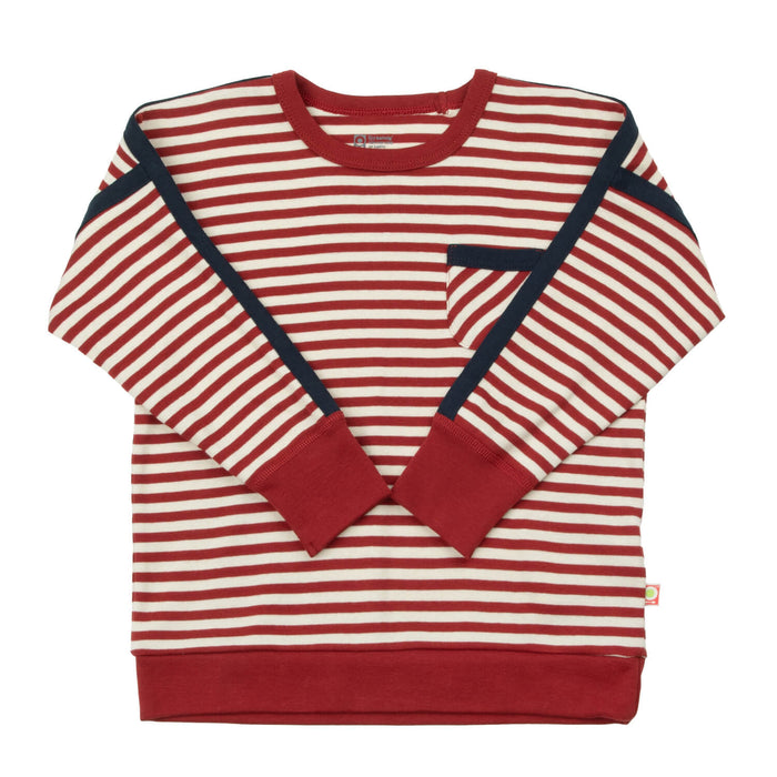 Katvig stribet bluse med frontlomme rød/hvid