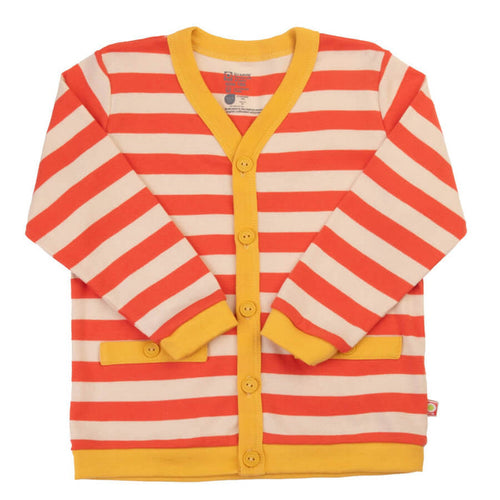 Katvig stribet cardigan rød/gul
