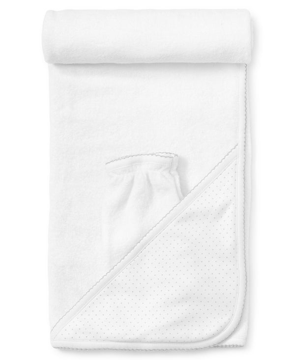 Kissy NEW Dots Towel w/ Mitt-White/Silver