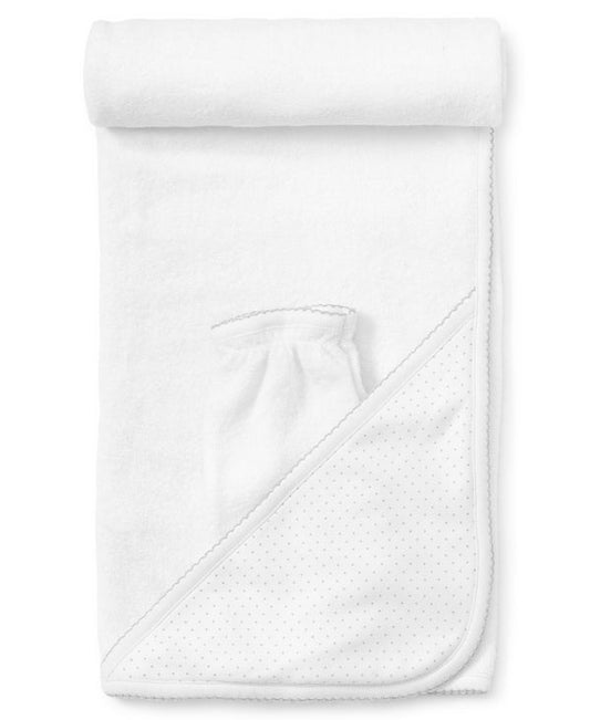 Kissy NEW Dots Towel w/ Mitt-White/Silver