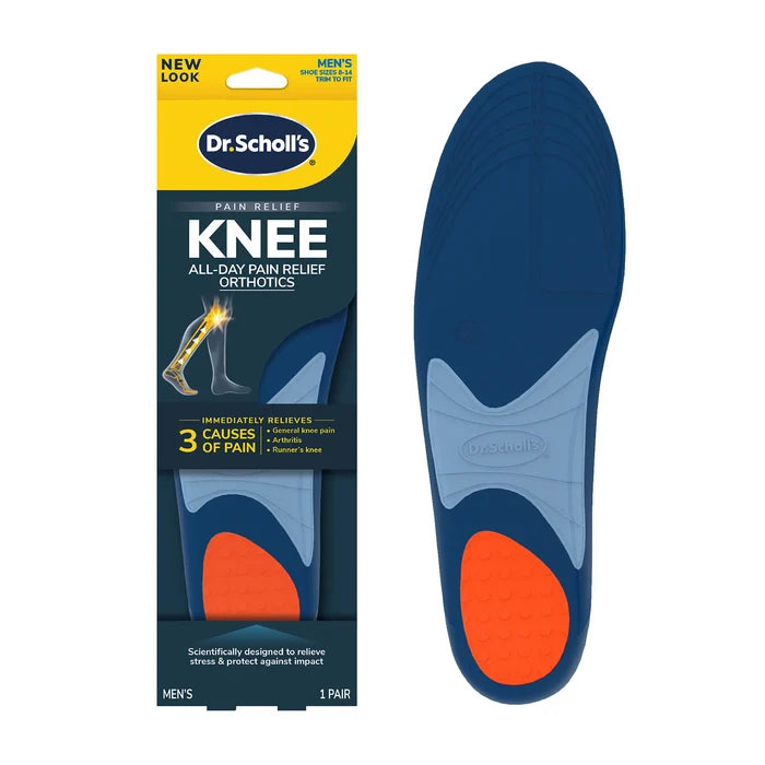 Men's knee pain relief orthotic insole by Dr. Scholl's, blue with orange shock pad