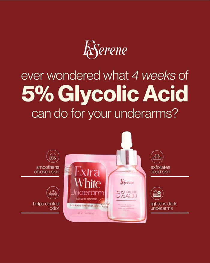 KSerene 5% Glycolic Acid Extra White Underarm Serum Cream 30g كريم سيروم كي سيرين لتفتيح الإبطين بحمض الجليكوليك بنسبة 5% - Princess Cosmetics Qatar