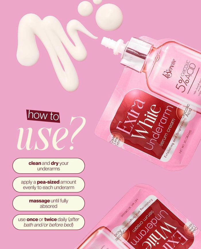 KSerene 5% Glycolic Acid Extra White Underarm Serum Cream 30g كريم سيروم كي سيرين لتفتيح الإبطين بحمض الجليكوليك بنسبة 5% - Princess Cosmetics Qatar