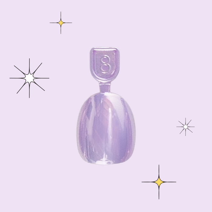 La La Lavender Chrome - Pressies | Extra Short Short | Round showing a single lavender chrome press on nail sample with sparkle effects
