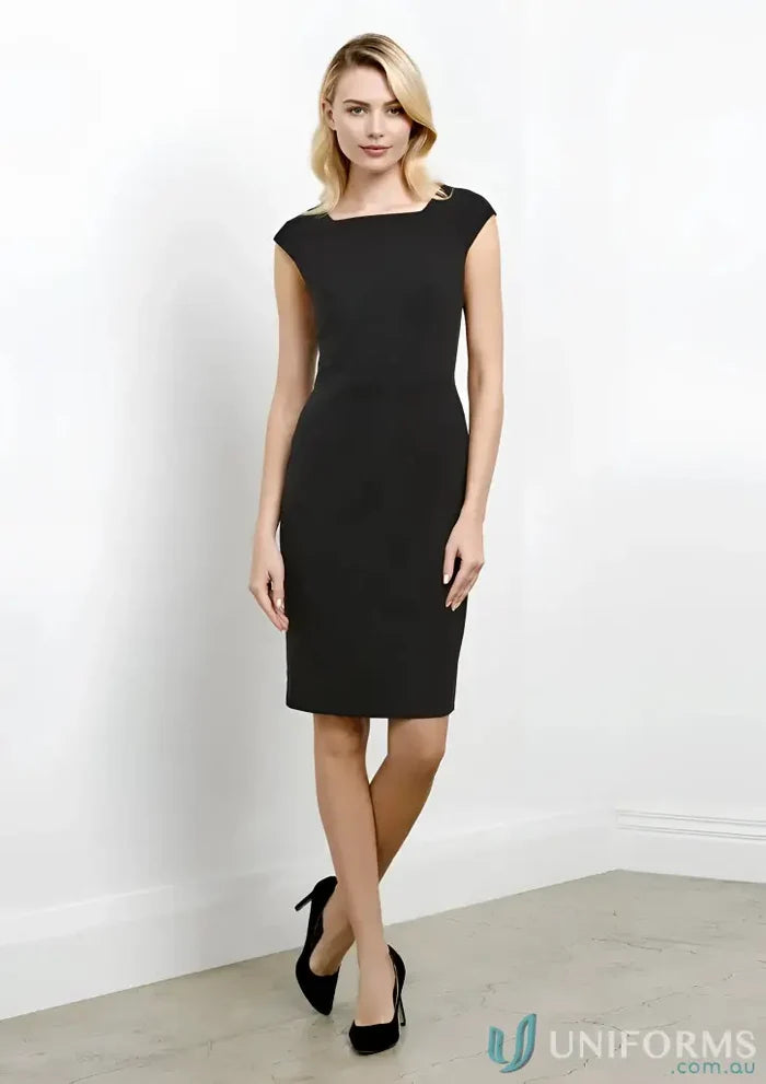 Black sheath dress with boat neckline from Ladies Audrey Dress for all-day comfort