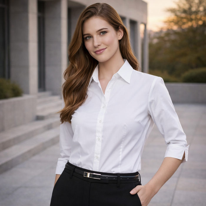 Biz collection ladies work shirt cotton poplin with rolled cuffs