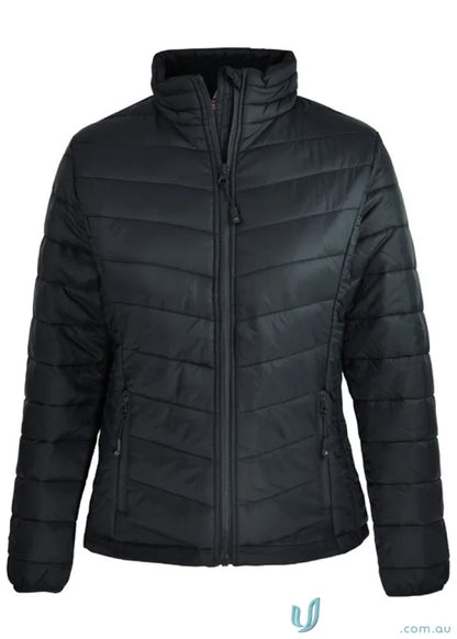 Ladies Buller Jacket featuring a stylish black quilted puffer workwear look