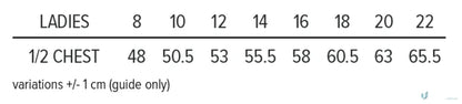 Ladies Buller Jacket size chart for uniforms and workwear fitting perfectly