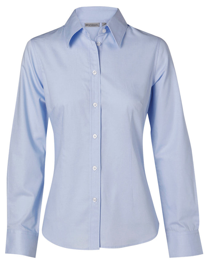 Light blue Ladies Fine Twill L/S Shirt m8030l front view