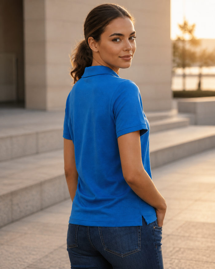 Ladies Haddon Polo on Mediterranean Australian fashion model