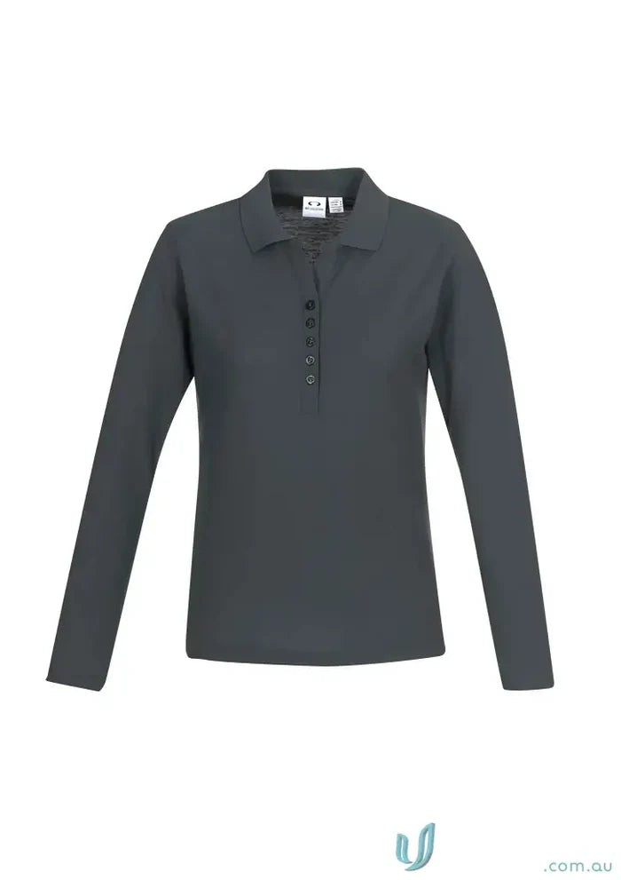 Gray long-sleeved polo shirt from Biz Collection Ladies p400ll LS Polo line