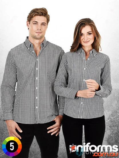 Matching black and white gingham check Ladies Miller Gingham Check LS Shirt workwear uniforms