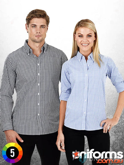 Two ladies in gingham check LS shirts, perfect for workwear or uniforms