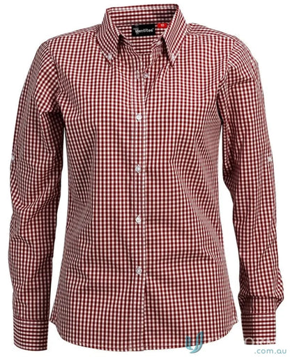 Ladies Miller Gingham Check LS Shirt in red and white gingham check for workwear or uniforms