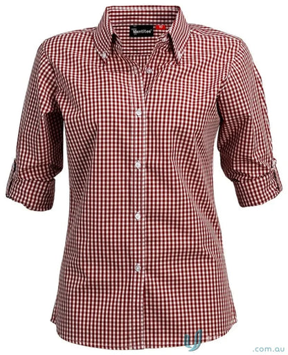 Ladies Miller Gingham Check LS Shirt in red and white check for uniforms or workwear