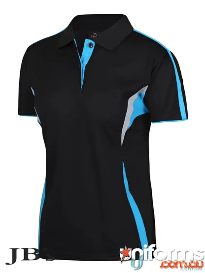 Black and blue JB’s Podium ladies cool polo shirt for staying cool and stylish