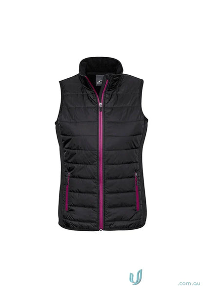 Black quilted women’s stealth vest with purple zipper from Biz Collection Women’s stealth vest J616L