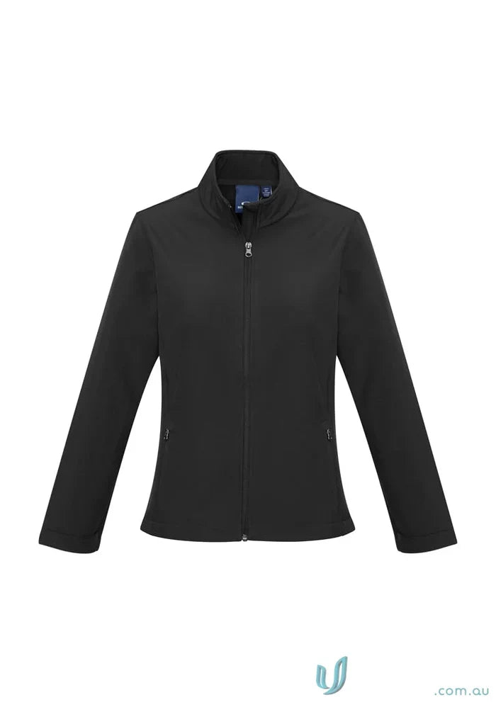 Black zip-up womens apex jacket from Biz Collection Womens Ladies Apex Softshell lineup