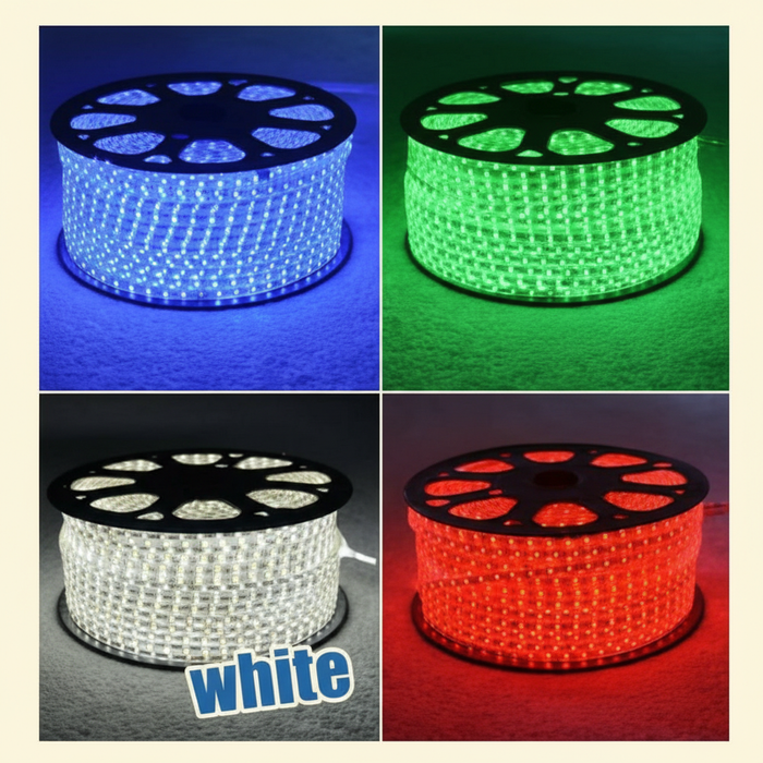 LED strip light roll 50M blue green white red - cream background
