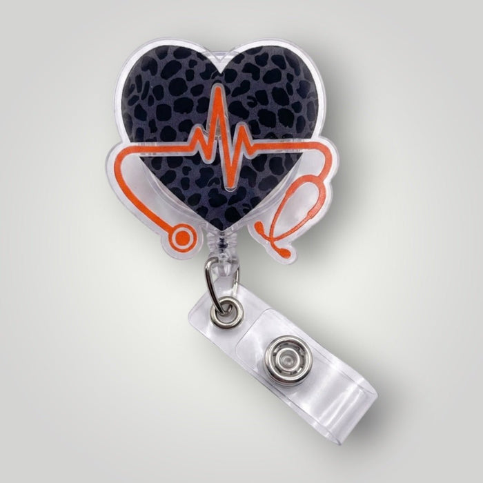 Leopard Heartbeat Stethoscope Badge Reel - Nursecaresuites - Online Healthcare Boutiquebadge reelcna accessoriescna badge reelcute badge reel