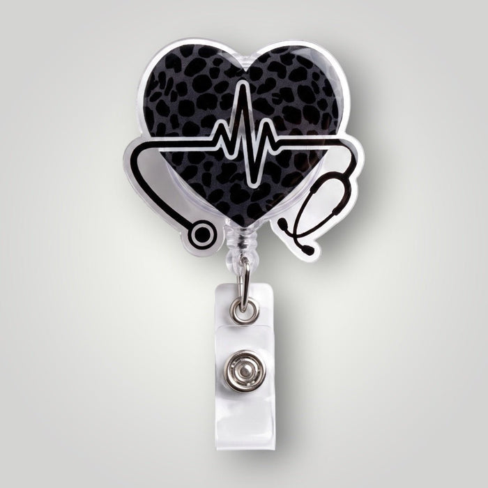 Leopard Heartbeat Stethoscope Badge Reel - Nursecaresuites - Online Healthcare Boutiquebadge reelcna accessoriescna badge reelcute badge reel