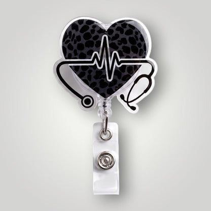 Leopard Heartbeat Stethoscope Badge Reel - Nursecaresuites - Online Healthcare Boutiquebadge reelcna accessoriescna badge reelcute badge reel