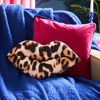 Leopard Print Lips Shaped Cushion - Natural 🇬🇧