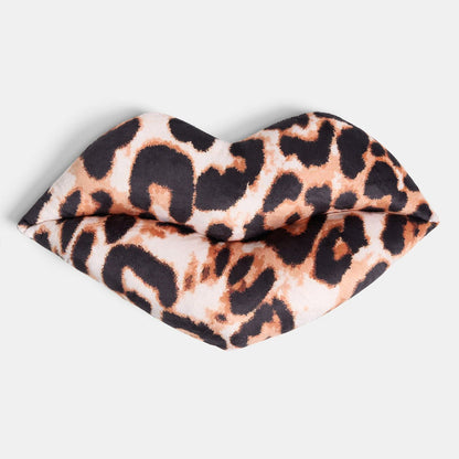 Leopard Print Lips Shaped Cushion - Natural 🇬🇧