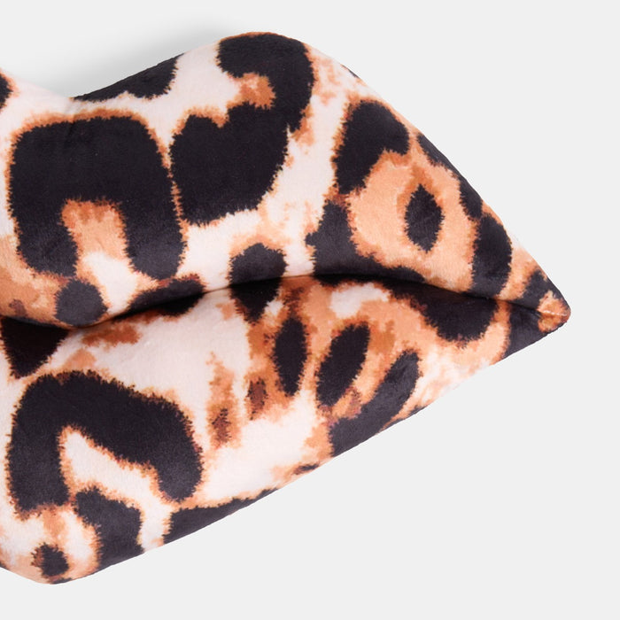 Leopard Print Lips Shaped Cushion - Natural 🇬🇧