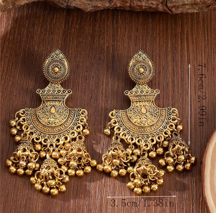Lightweight Ethnic Oxidized Silver Jhumka Bell Long Drop Garba Navratri Earrings