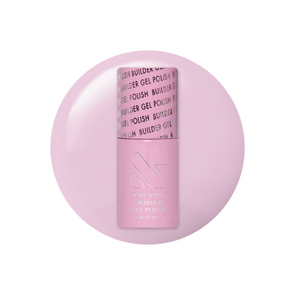 Lilac Luxe - Builder Gel polish bottle shown in soft pinky purple shade with smooth gel texture background