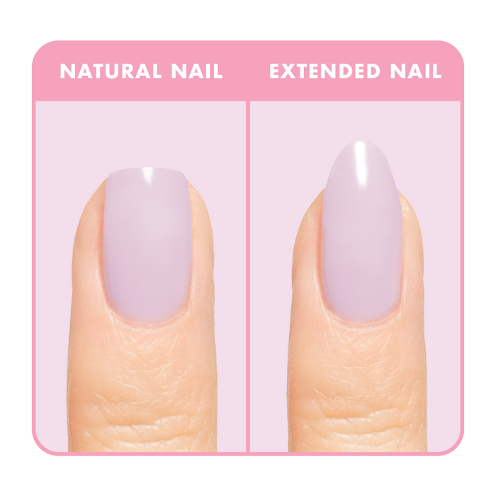 Lilac Luxe - Builder Gel on natural and extended nails in sheer pinky purple with smooth glossy finish