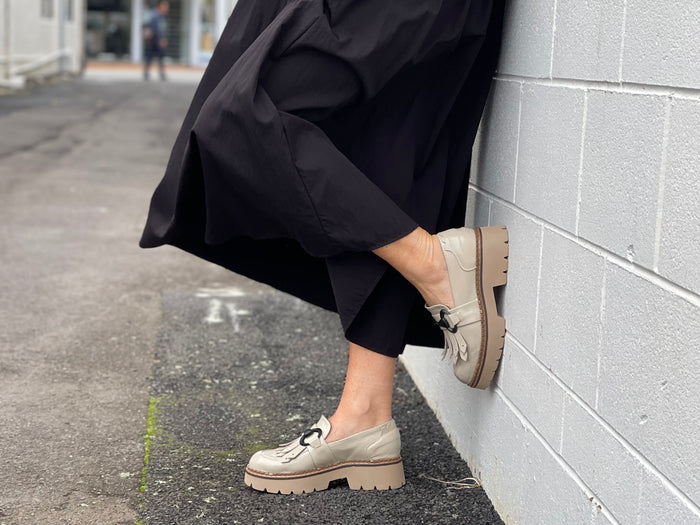 European loafers made in Italy. Tassel with horse bit detailing. Quality women's shoes. Italian footwear made in leather.
