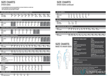 Size chart for LINESTAFF Chef Drawstring Cargo Pants workwear uniforms clothing