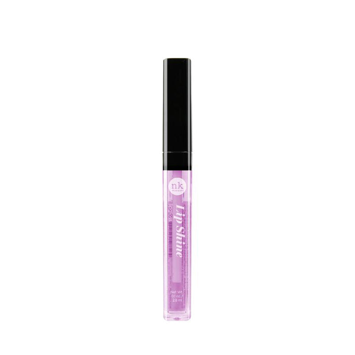 NICKA K hydrating lip shine gloss in a clear tube with black cap and light purple tint