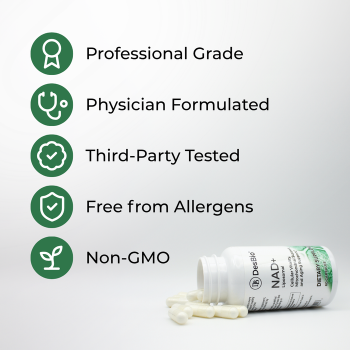 DesBio Liposomal NAD+ supplement for mitochondrial cellular energy healthy aging cognitive and metabolic support