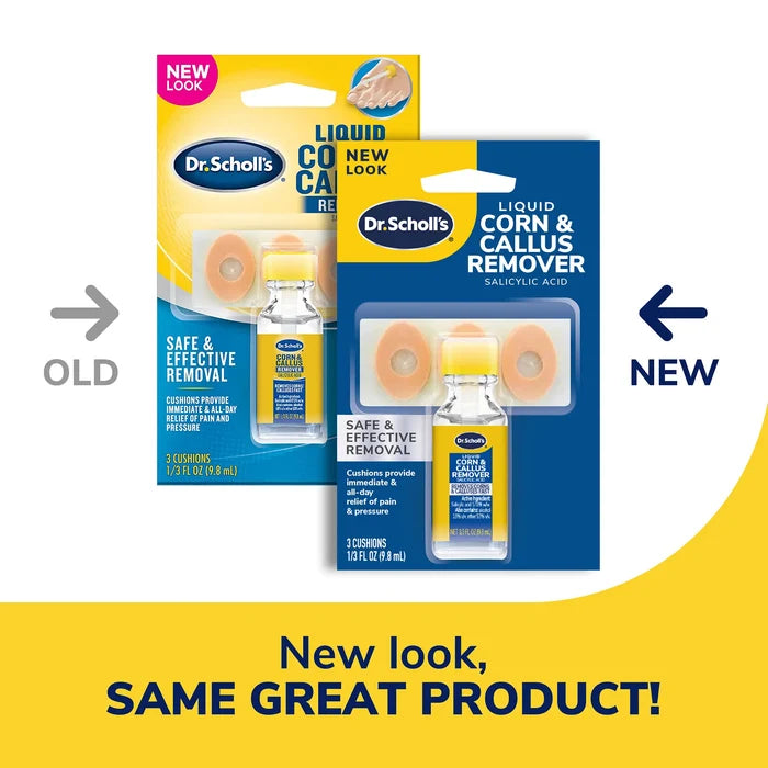 Corn and callus remover packaging boxes showing cushioned applicator blister cards