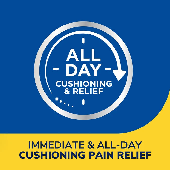 All-day cushioning and relief icon badge graphic for foot callus treatment
