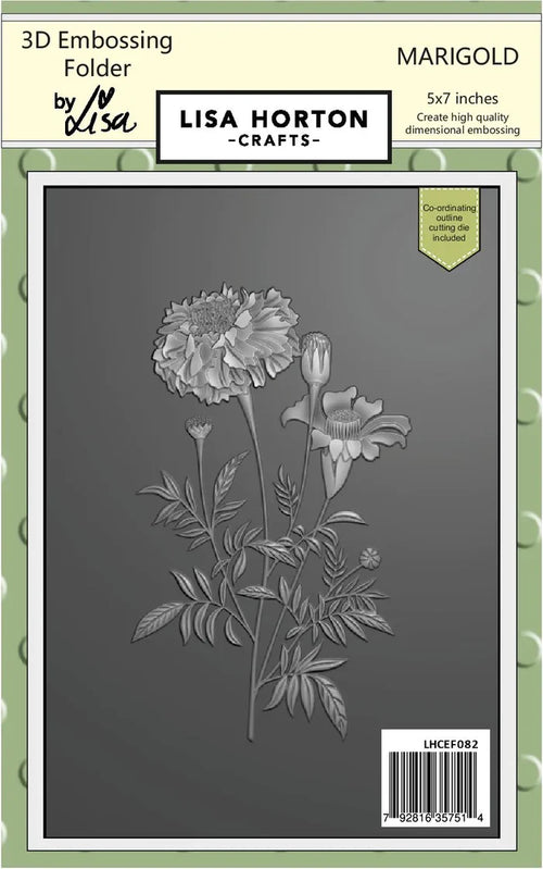 Lisa Horton Crafts - 5X7 - 3D Embossing Folder With Die - Marigold. Available at Embellish Away located in Bowmanville Ontario Canada.