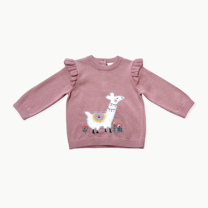 Llama Ruffle Baby Girl Pullover Sweater (Organic Cotton)