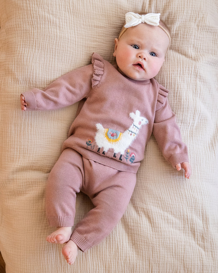 Llama Ruffle Baby Girl Pullover Sweater (Organic Cotton)