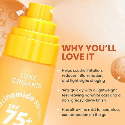 Luxe Organix Niacinamide Serum Facial UV Mist 80ml لوكس أورجانيكس نياسيناميد مصل الوجه بالأشعة فوق البنفسجية - Princess Cosmetics Qatar