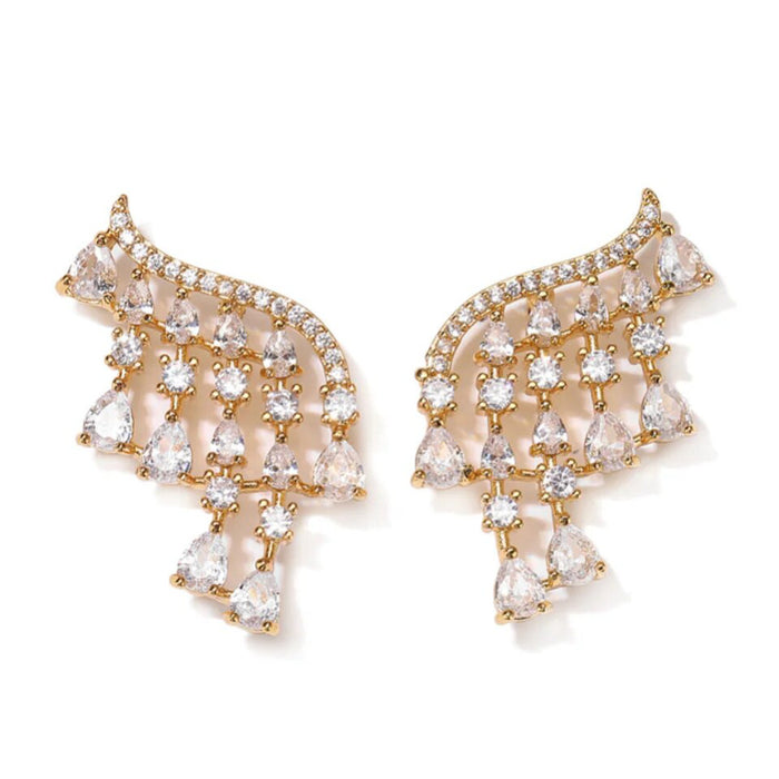 Luxury AAA Cubic Zirconia Golden Tassel Earrings Bridal Wedding Fashion Jewelry