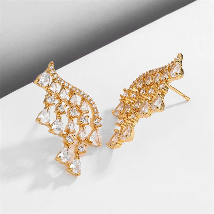 Luxury AAA Cubic Zirconia Golden Tassel Earrings Bridal Wedding Fashion Jewelry
